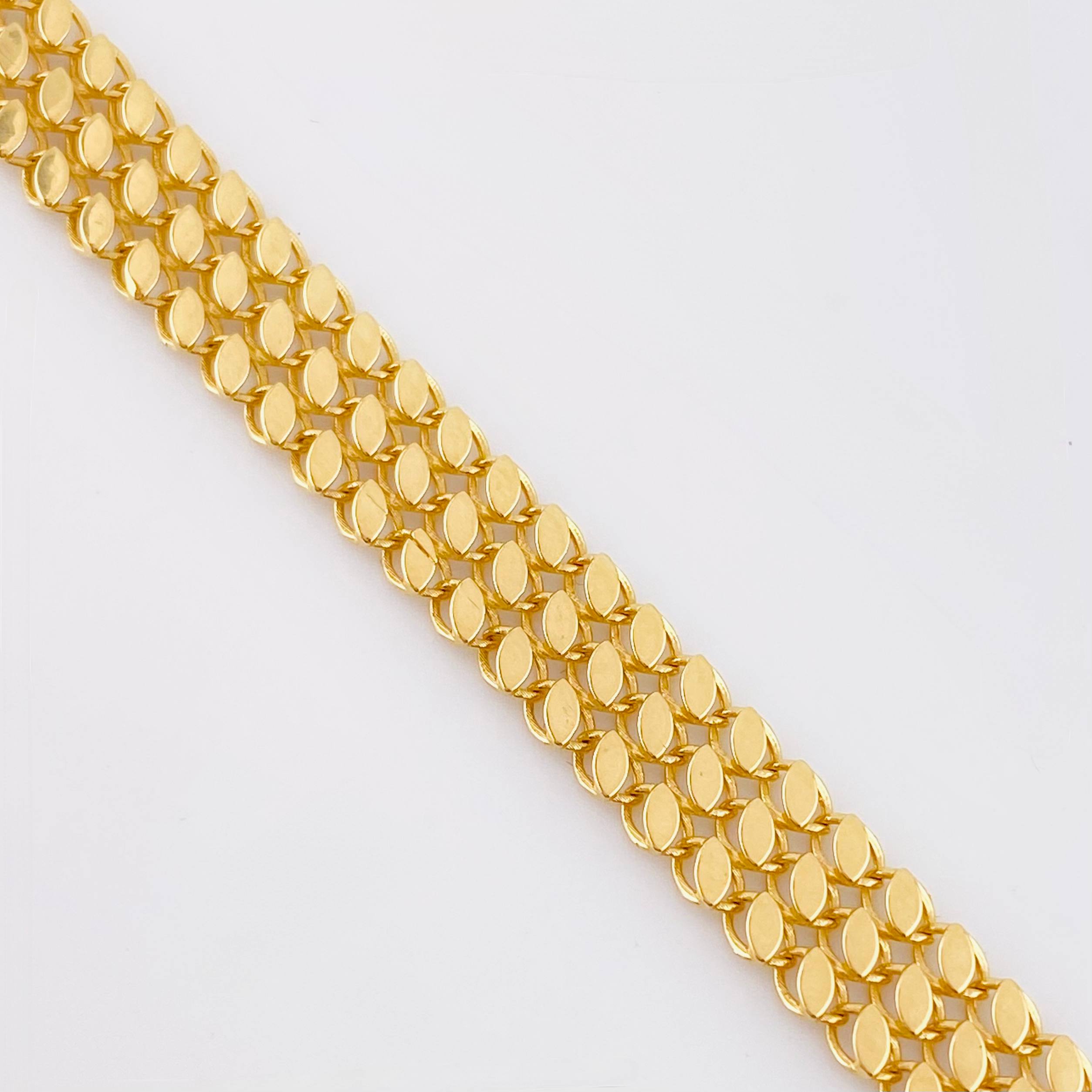 Pulso Hojas Triple Espiga 7.4gr / 18cm-20cm / 7.7mm Oro Amarillo 18K