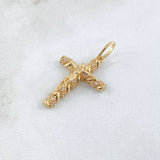 Dije Crúz Cristo Espiralizado 2.15gr / 2.9cm / Circones Blancos Oro Amarillo 18K