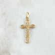 Dije Crúz Cristo Burbujas Basteados 1.85gr / 3.4cm / Circones Blancos Dos Oros Amarillo Blanco 18K
