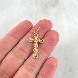 Dije Crúz Cristo Burbujas Basteados 1.85gr / 3.4cm / Circones Blancos Dos Oros Amarillo Blanco 18K