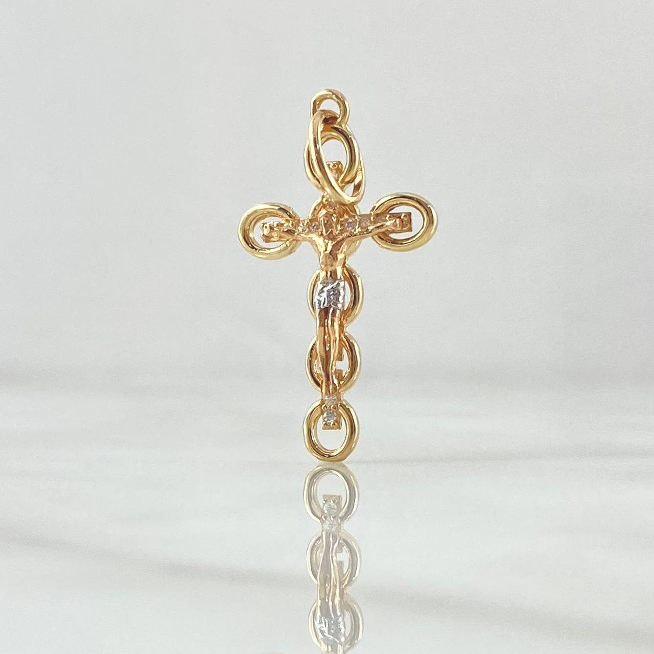 Dije Crúz Cristo Burbujas Basteados 1.85gr / 3.4cm / Circones Blancos Dos Oros Amarillo Blanco 18K
