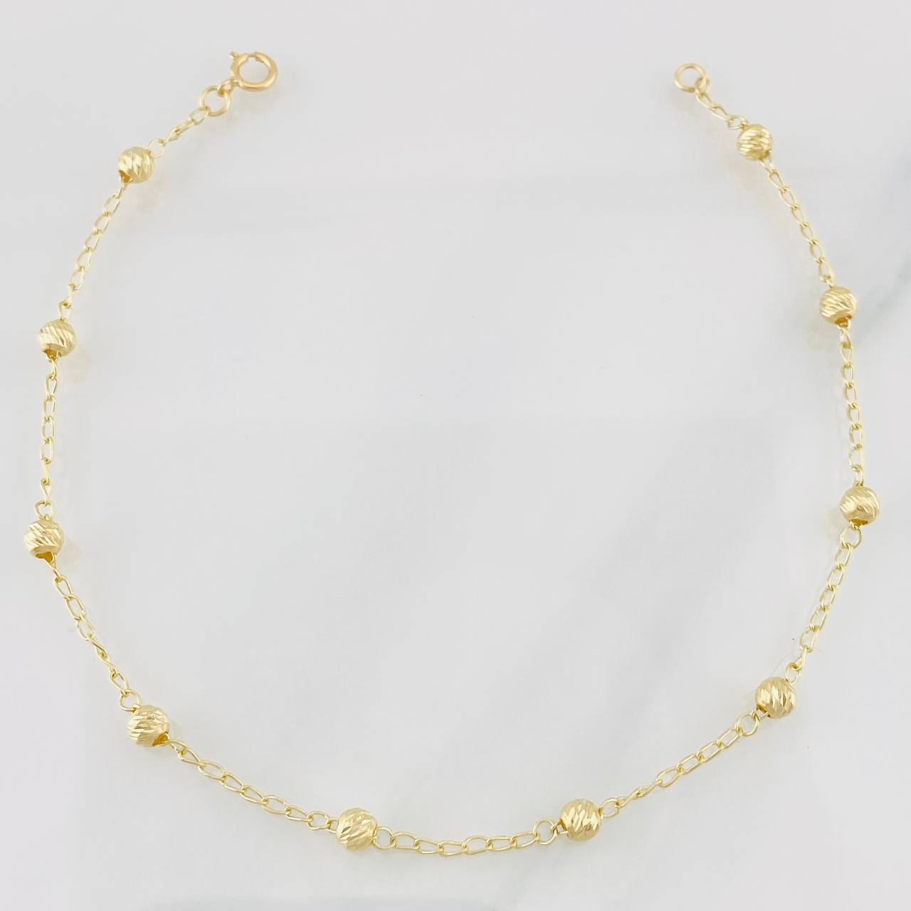 Tobillera Espiga Bolas 2.25g / 24.1cm / 4mm Oro Amarillo 18K