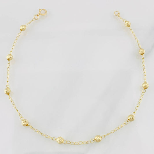 Tobillera Espiga Bolas 2.25g / 24.1cm / 4mm Oro Amarillo 18K