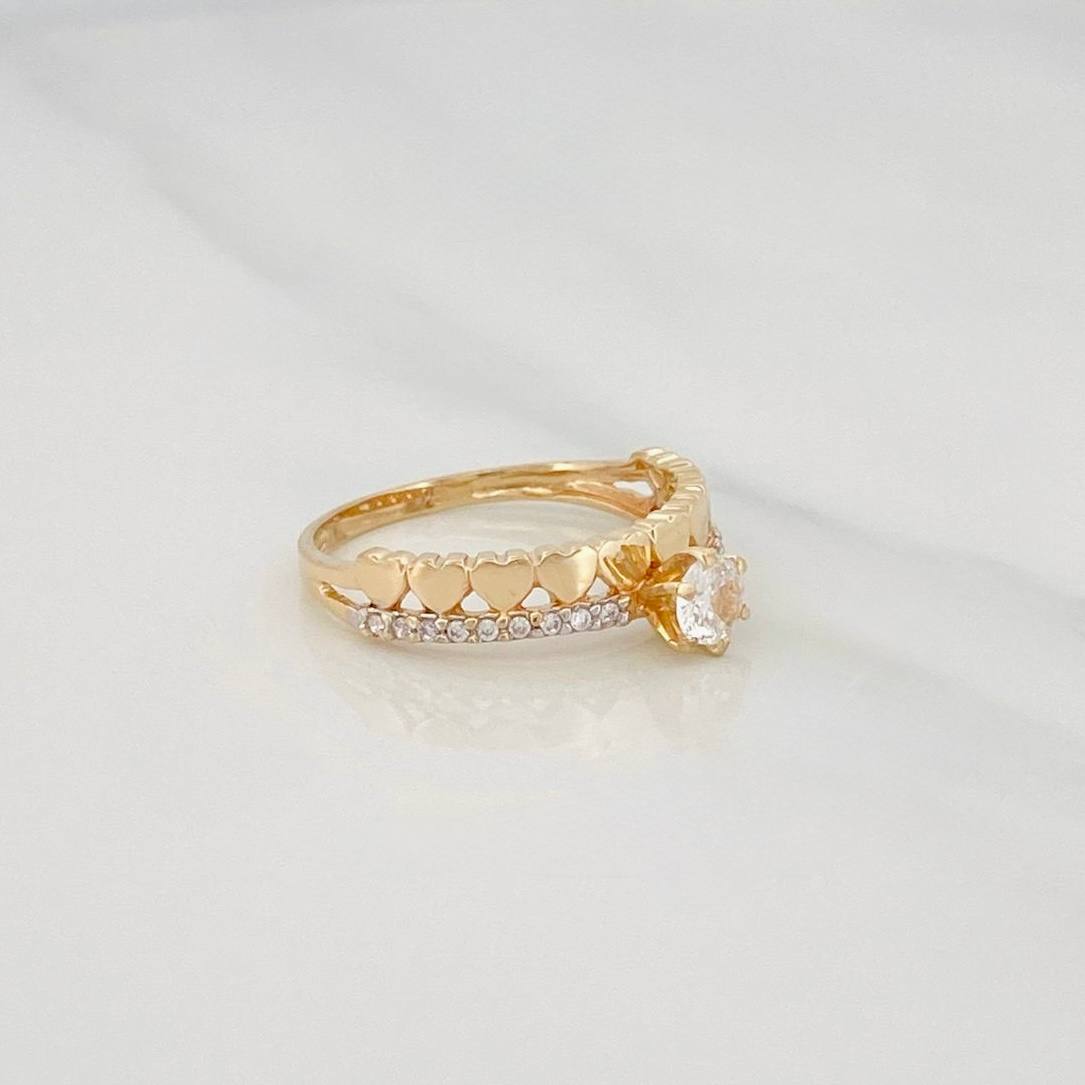 Anillo Solitario Churumbela Corazones 2.3g / T6 1/4 Dos Oros Amarillo Blanco 18K