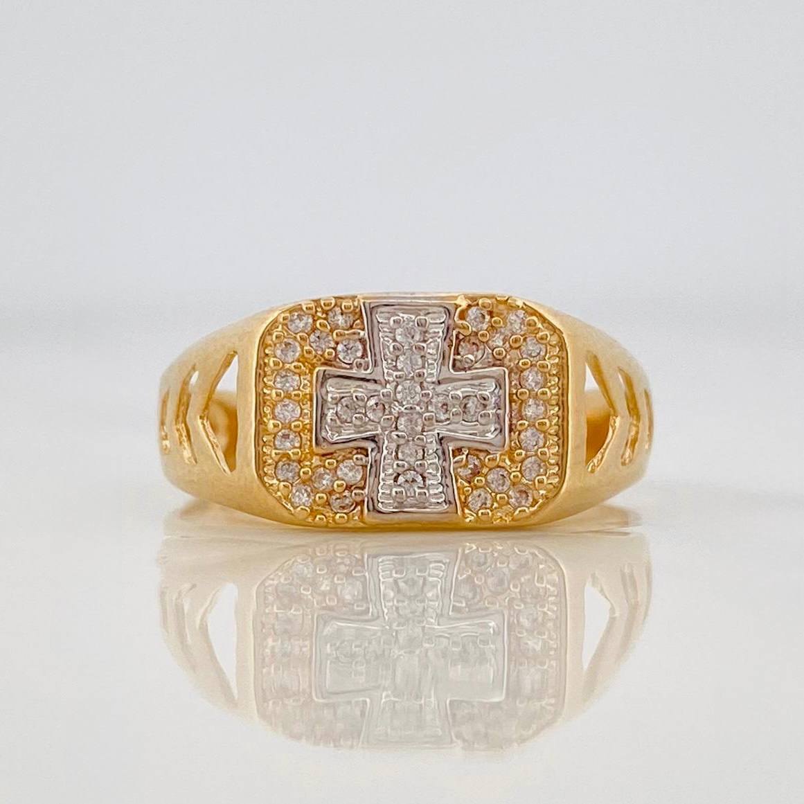 Anillo Cruz 4.3g / T9 1/2 Dos Oros Amarillo Blanco 18K