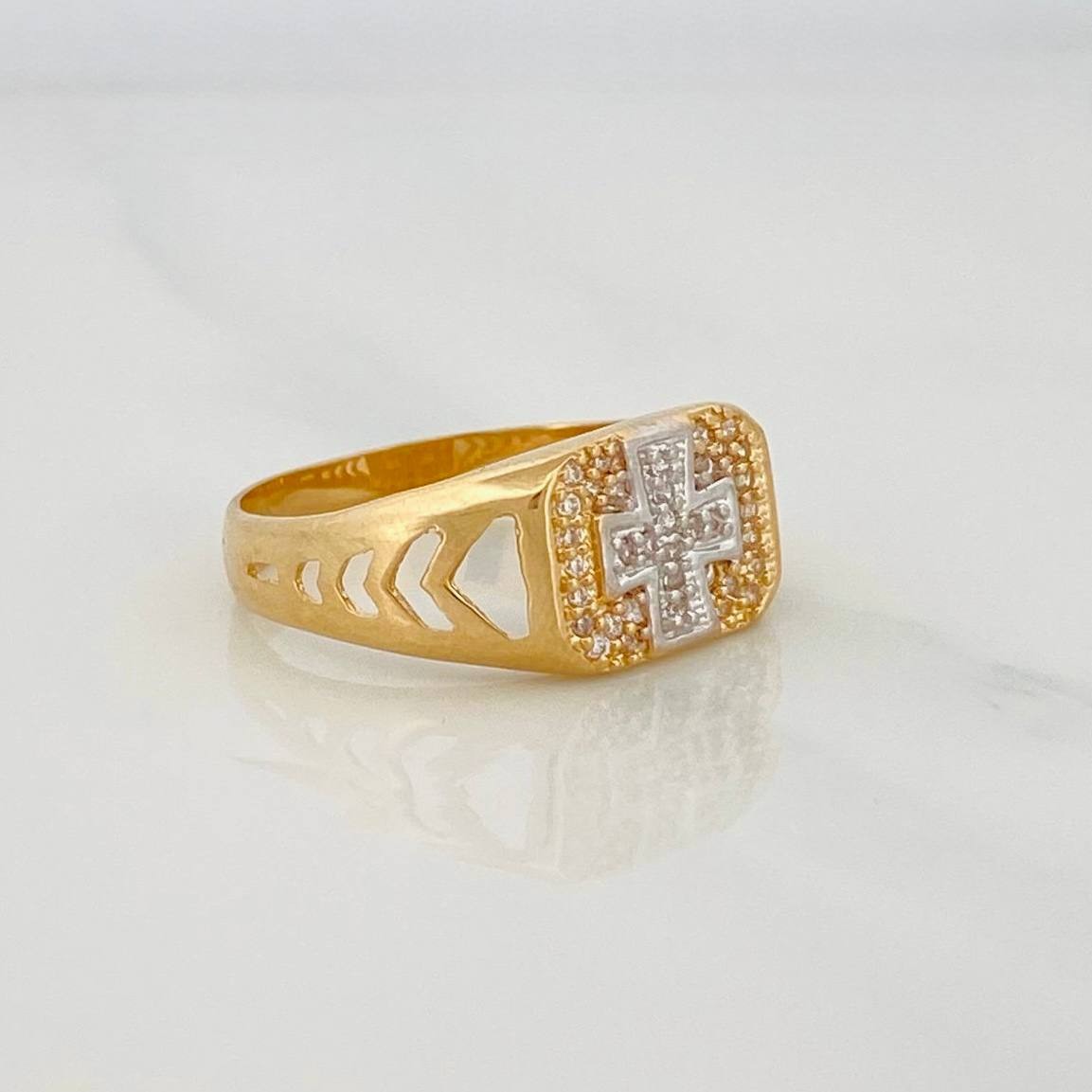 Anillo Cruz 4.3g / T9 1/2 Dos Oros Amarillo Blanco 18K