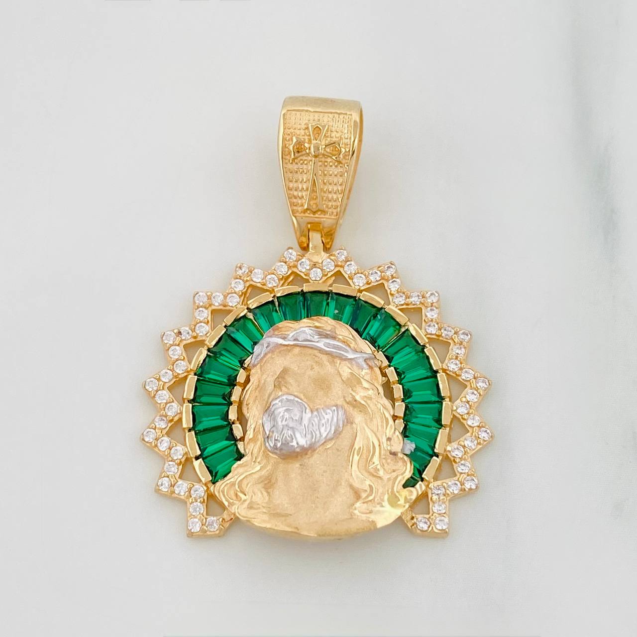 Dije Rostro de Cristo 7.2g / 3.4cm Dos Oros Amarillo Blanco 18K