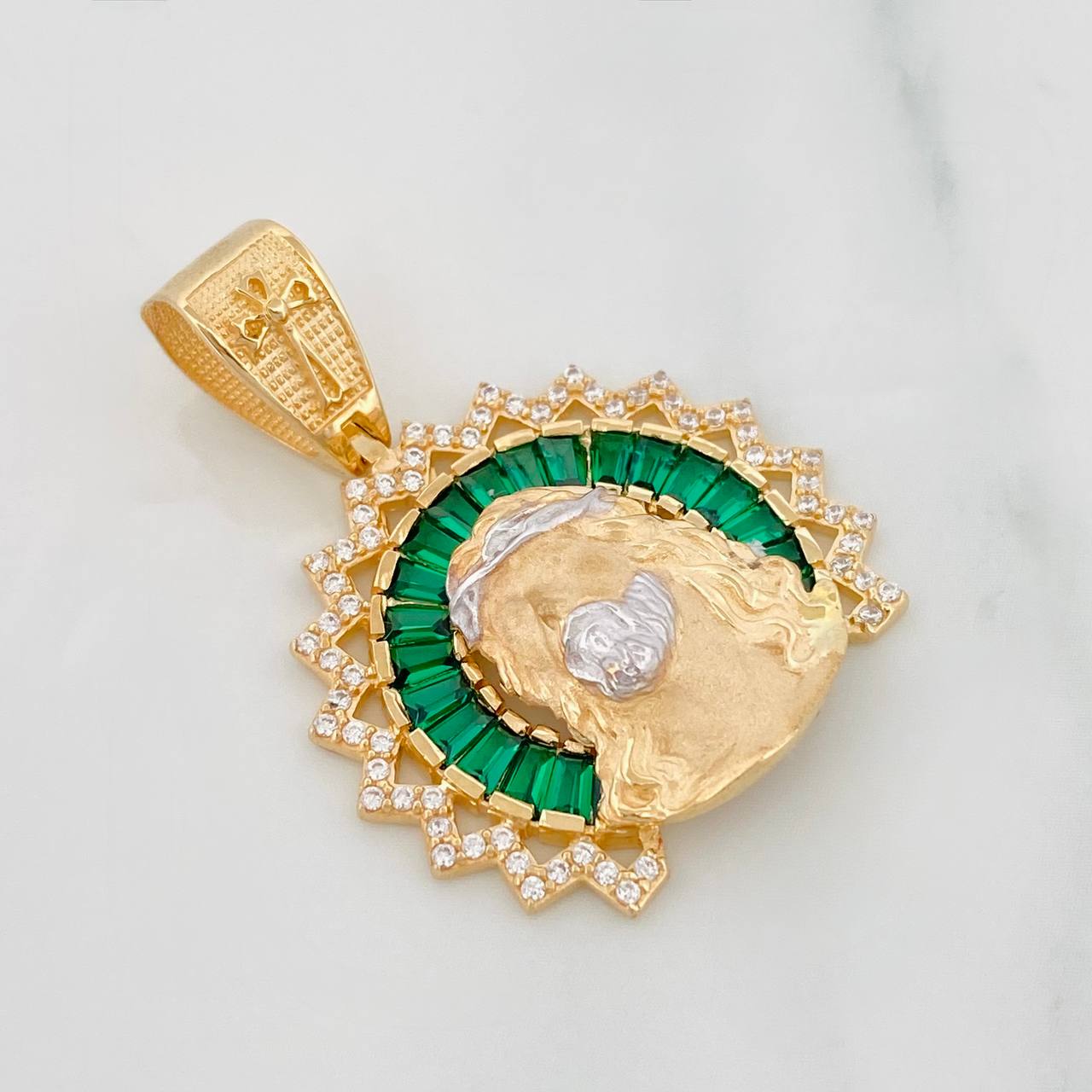 Dije Rostro de Cristo 7.2g / 3.4cm Dos Oros Amarillo Blanco 18K