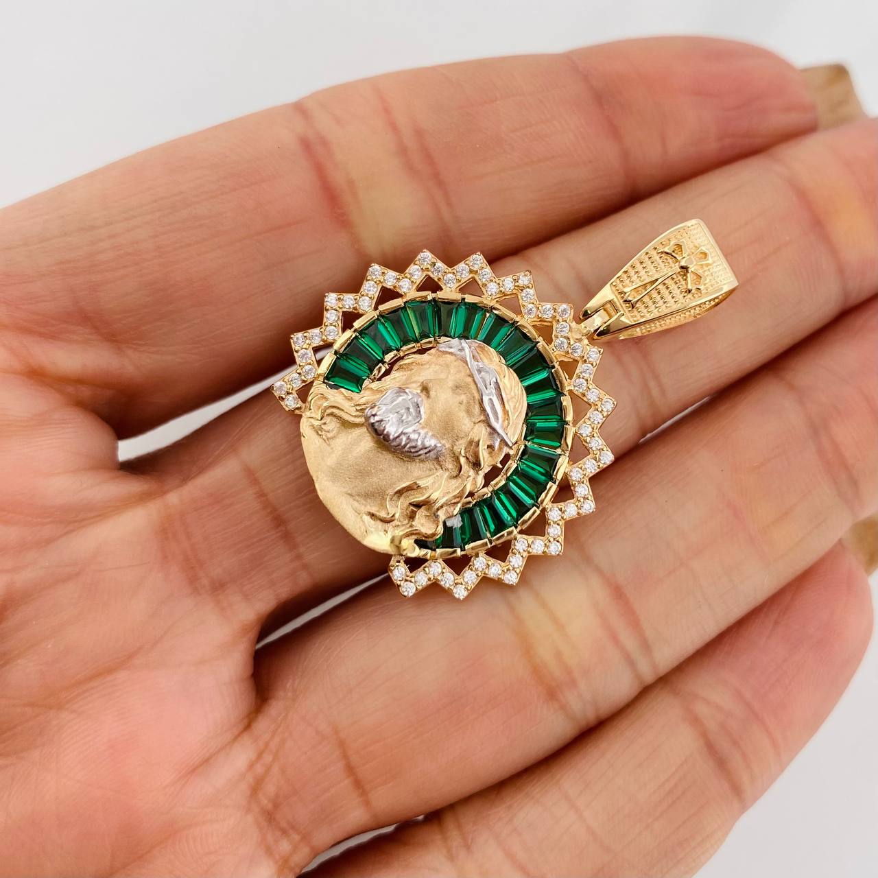 Dije Rostro de Cristo 7.2g / 3.4cm Dos Oros Amarillo Blanco 18K