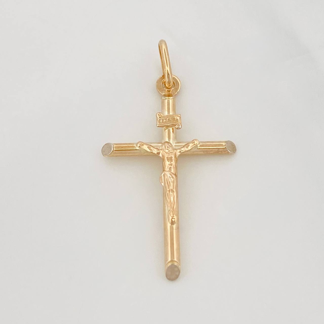 Dije Cruz Cristo 2.3g / 4cm Dos Oros Amarillo Blanco 18K