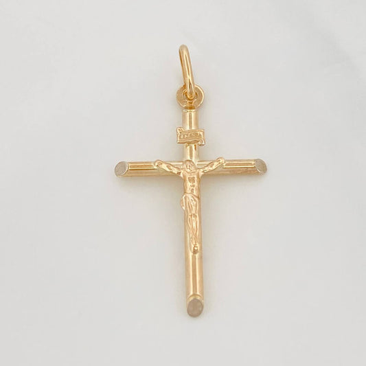 Dije Cruz Cristo 2.3g / 4cm Dos Oros Amarillo Blanco 18K