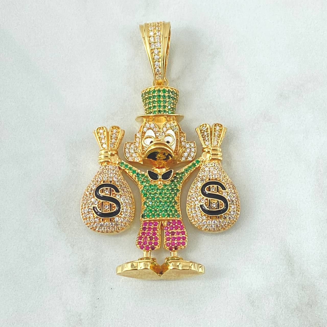 Dije Pato Bolsas De Dinero 31.65gr / 6.5cm / Circones Blancos Verdes Fucsia Naranjados Oro Amarillo 18K ©