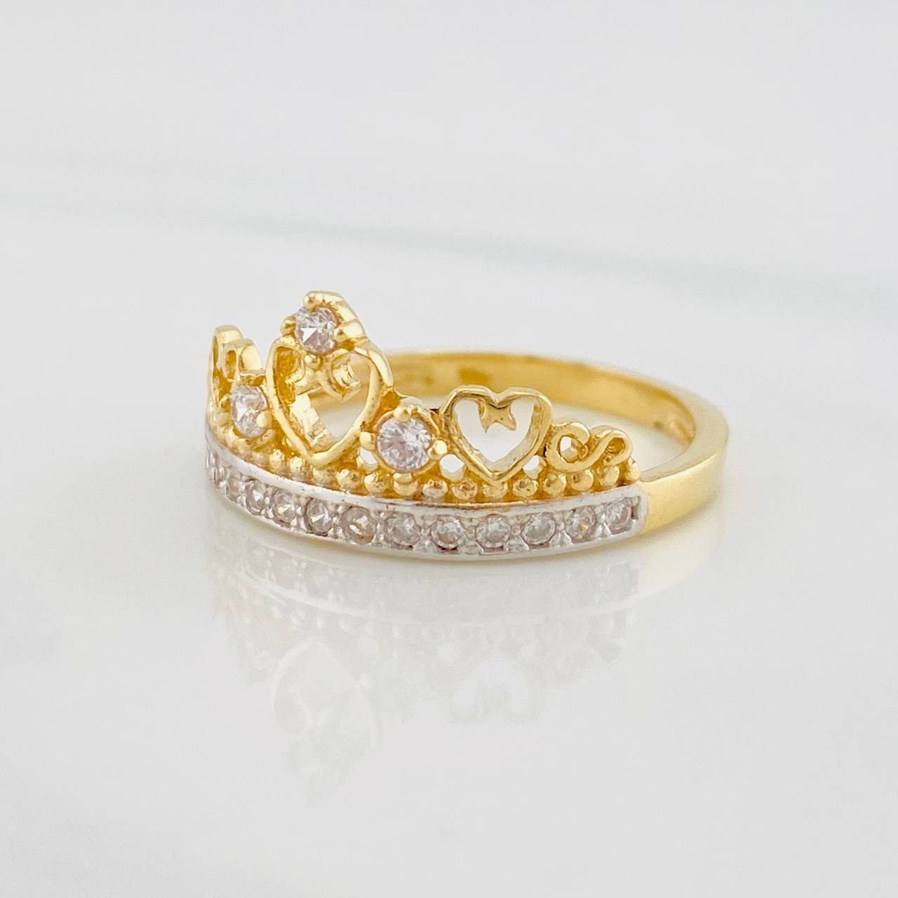 Anillo Corona corazones 2.8g / T7 1/4 Dos Oros Amarillo Blanco 18K