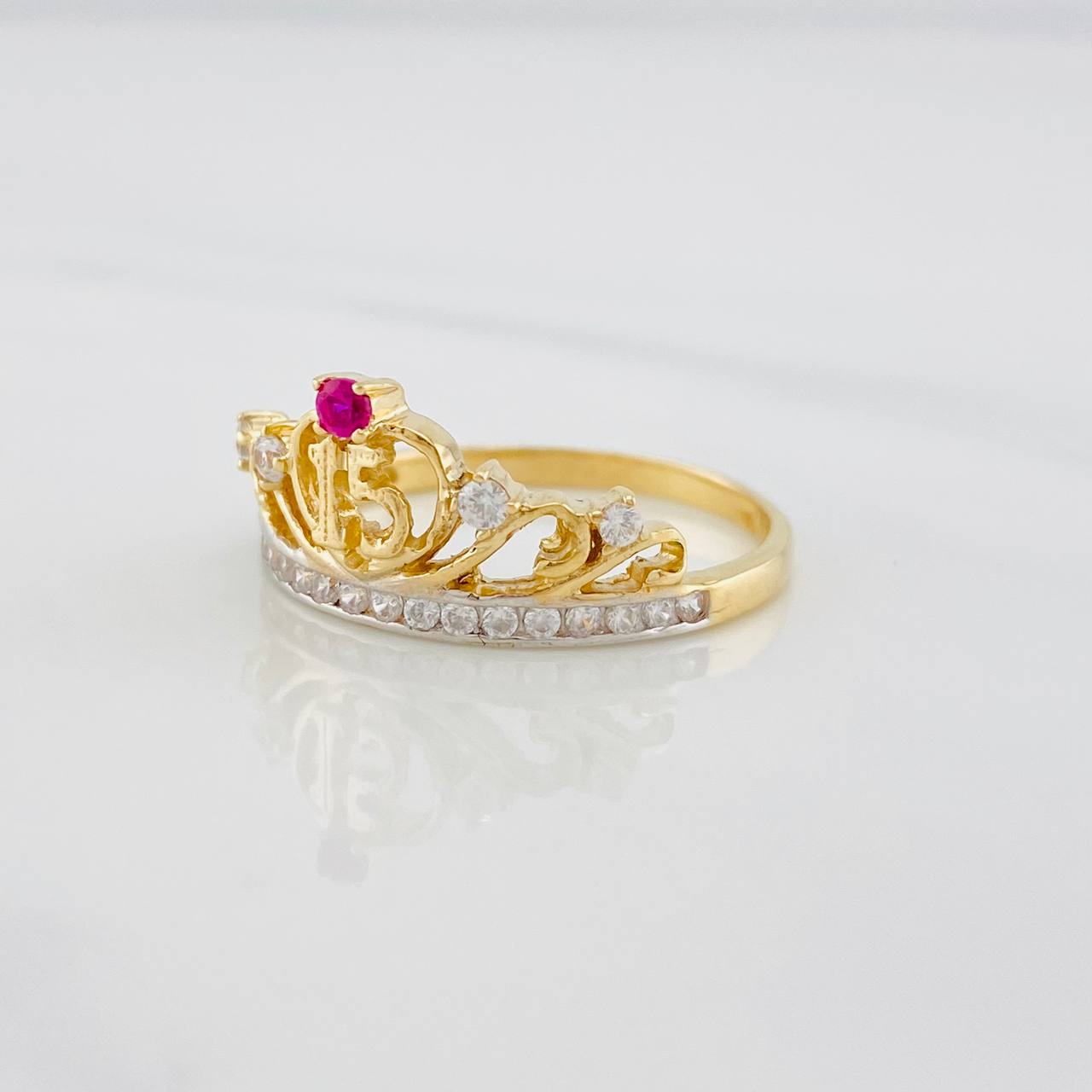 Anillo Corona 15 2.9g / T7 1/4 Dos Oros Amarillo Blanco 18K
