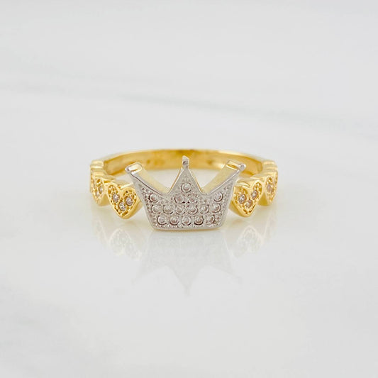 Anillo Corona corazones 2.85g / T6 3/4 Dos Oros Amarillo Blanco 18K