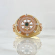 Anillo Timón Movil 12.45gr / T11 / Circones Blancos Verde   Tres Oros 18K