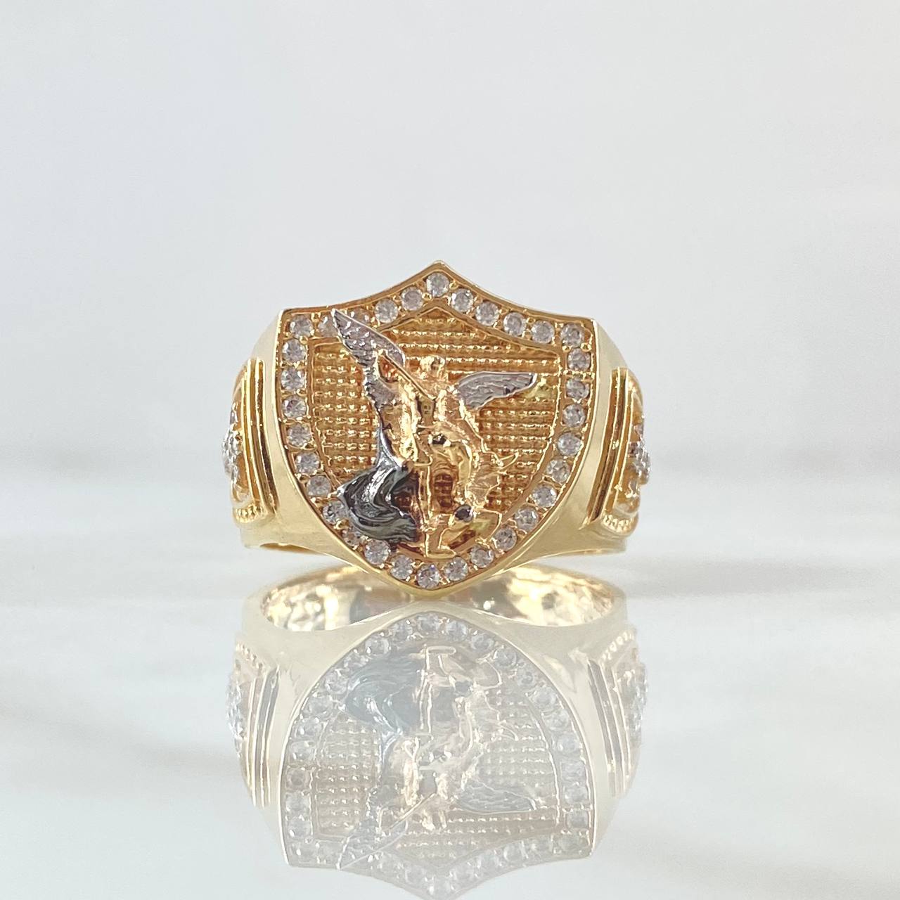 Anillo Escudo Arcangel San Miguel Crúz 6.85gr / T11 / Circones Blancos Dos Oros Amarillo Blanco 18K
