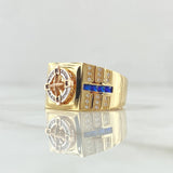 Anillo Brújula Carriles Laterales Movil 9.05gr / T11 / Circones Blancos Azules Tres Oros 18K