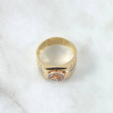 Anillo Brújula Carriles Laterales Movil 9.05gr / T11 / Circones Blancos Azules Tres Oros 18K