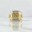 Anillo Sello Signo Dólar 11.25gr / T10 3/4 / Abultado Circones Blancos Verdes Dos Oros Amarillo Blanco 18K ©