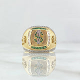 Anillo Sello Signo Dólar 11.25gr / T10 3/4 / Abultado Circones Blancos Verdes Dos Oros Amarillo Blanco 18K ©