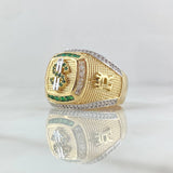 Anillo Sello Signo Dólar 11.25gr / T10 3/4 / Abultado Circones Blancos Verdes Dos Oros Amarillo Blanco 18K ©