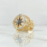 Anillo Brujula Enmallada 9.25gr / T9 1/2 / Circones Blancos Dos Oros Amarillo Blanco 18K ©