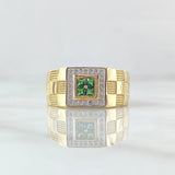 Anillo Correa de Ajedrez Texturizada 6.85gr / T9 / Circones Blancos Verdes  Dos Oros Amarillo Blanco 18K ©