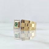 Anillo Correa de Ajedrez Texturizada 6.85gr / T9 / Circones Blancos Verdes  Dos Oros Amarillo Blanco 18K ©