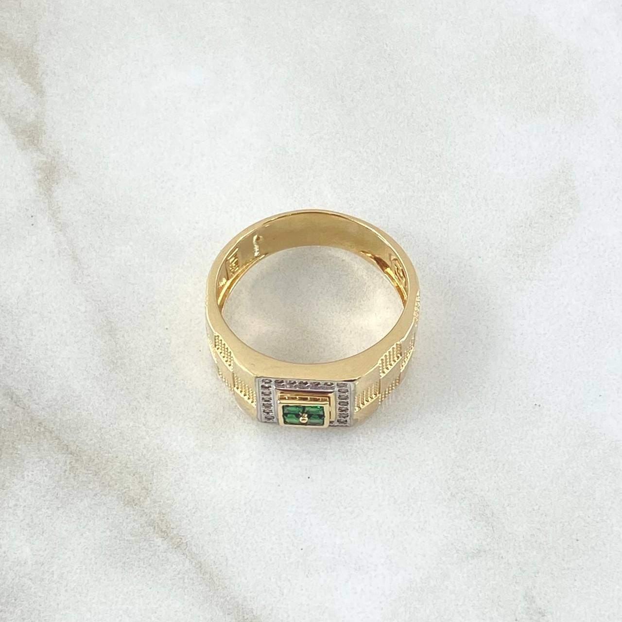 Anillo Correa de Ajedrez Texturizada 6.85gr / T9 / Circones Blancos Verdes  Dos Oros Amarillo Blanco 18K ©