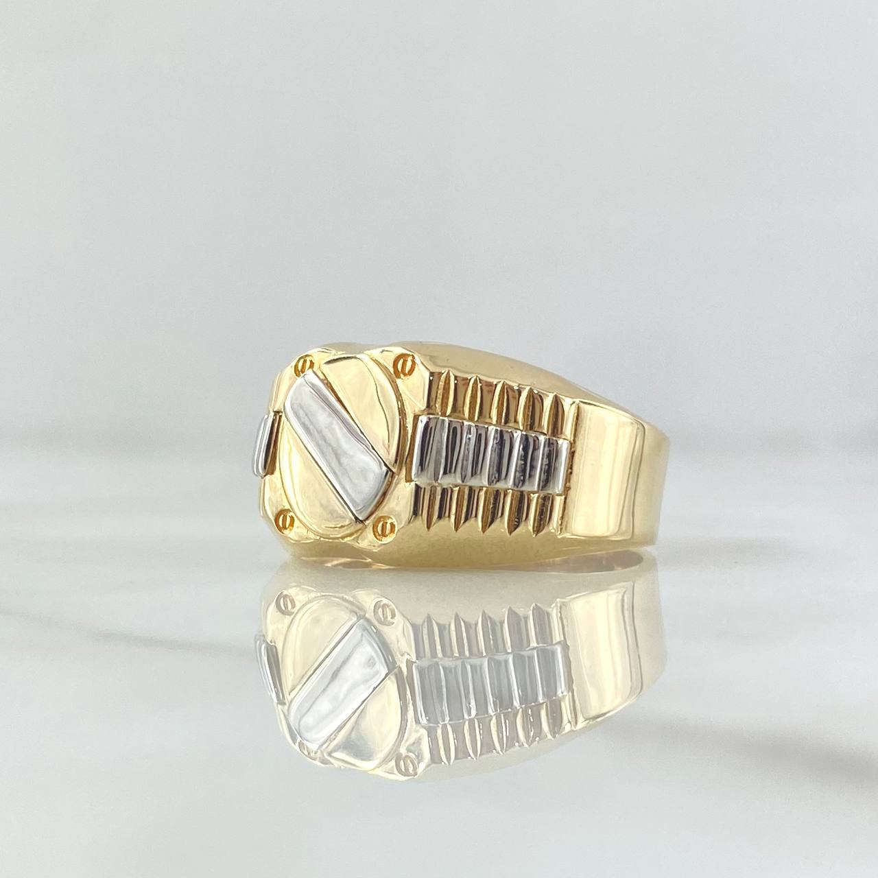 Anillo Correa Trinity 8.4gr / T11 3/4 / Liso Dos Oros Amarillo Blanco 18K