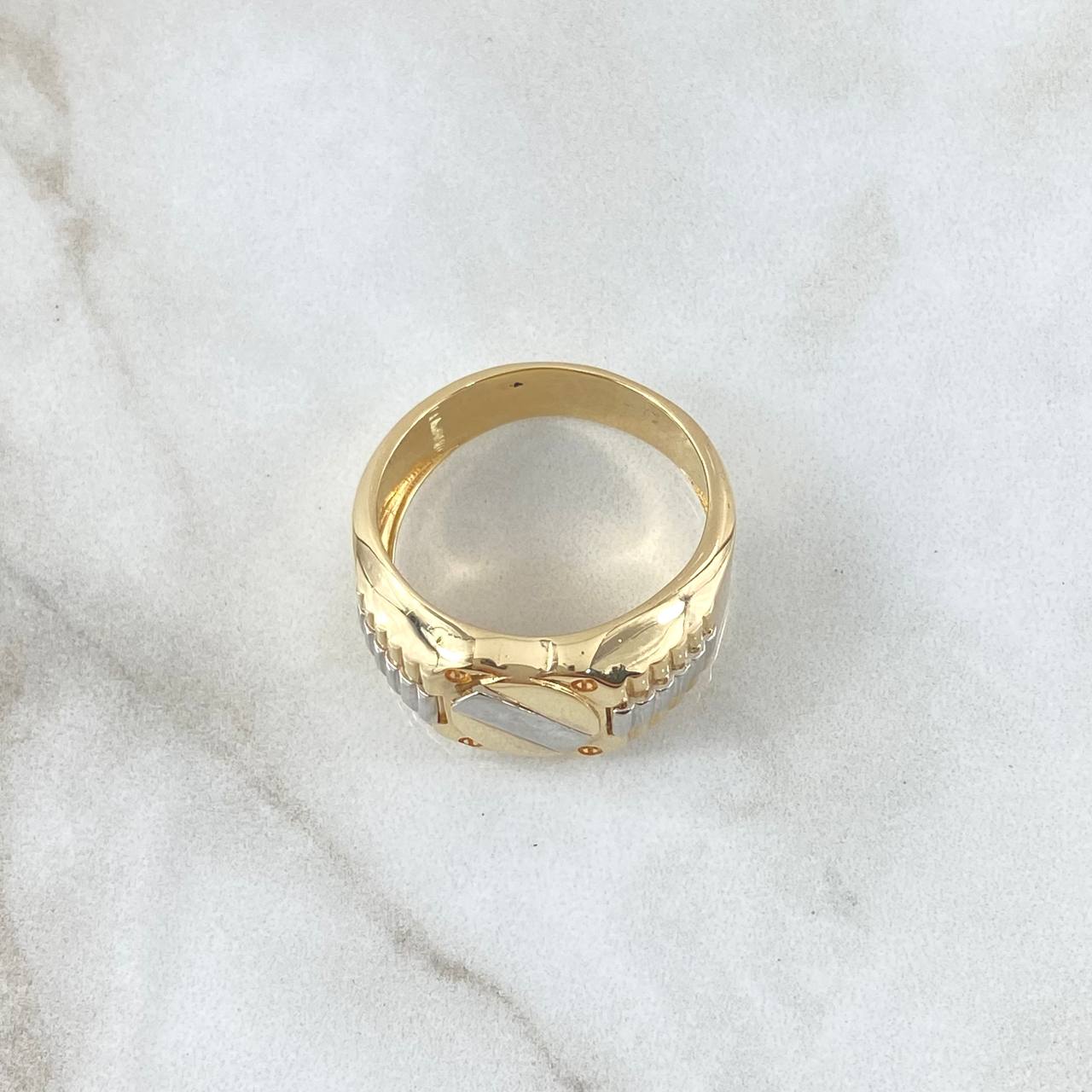 Anillo Correa Trinity 8.4gr / T11 3/4 / Liso Dos Oros Amarillo Blanco 18K