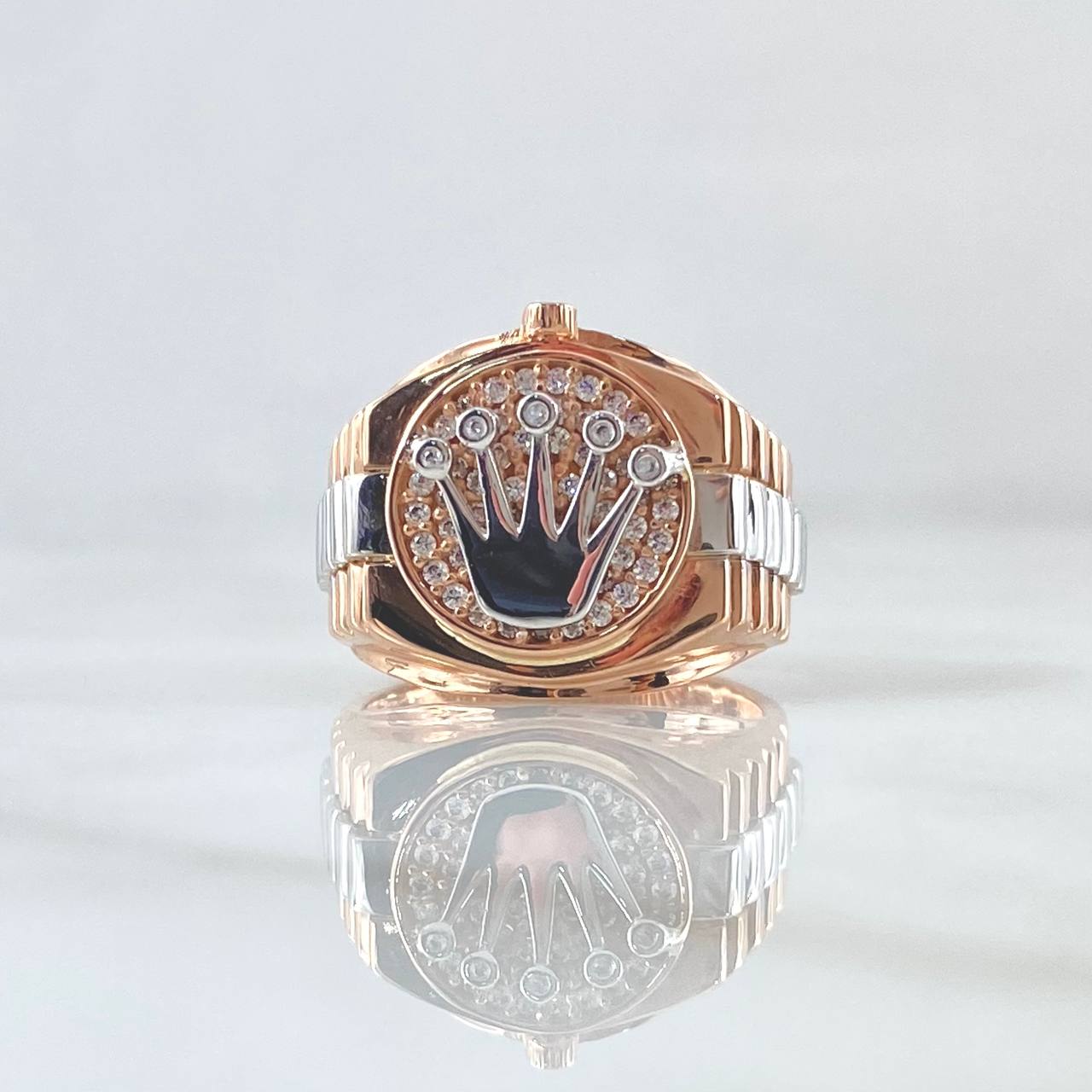 Anillo Correa Corona RX 6.05gr / T6 / Circones Blancos Dos Oros Blanco Rosa 18K