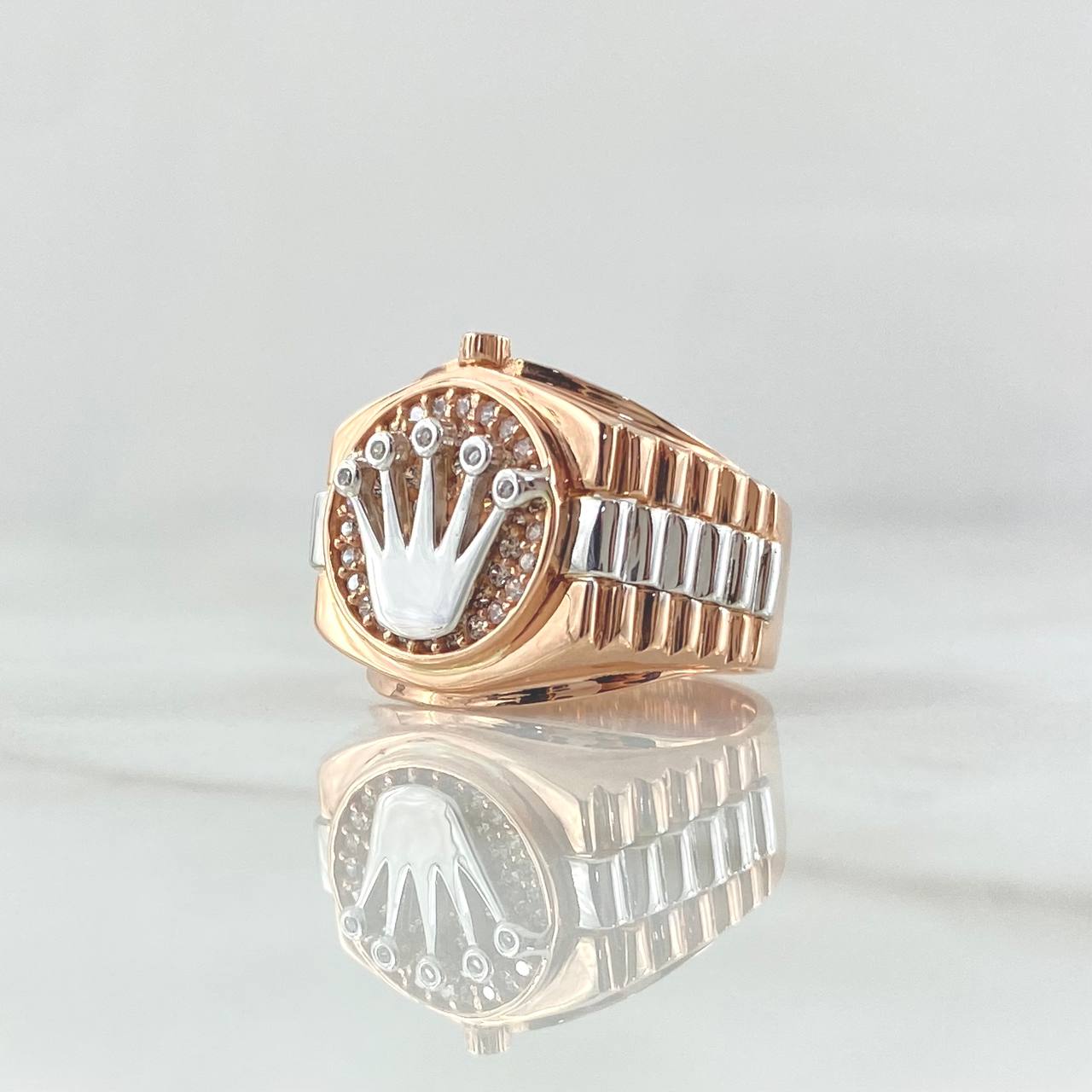 Anillo Correa Corona RX 6.05gr / T6 / Circones Blancos Dos Oros Blanco Rosa 18K