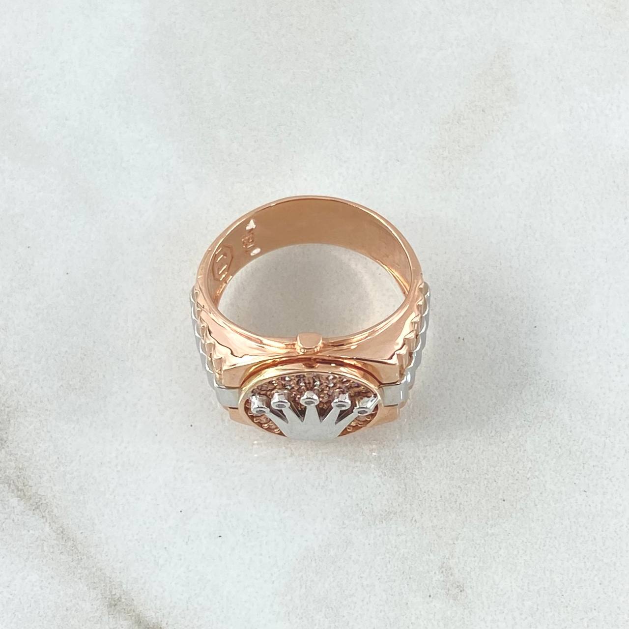 Anillo Correa Corona RX 6.05gr / T6 / Circones Blancos Dos Oros Blanco Rosa 18K