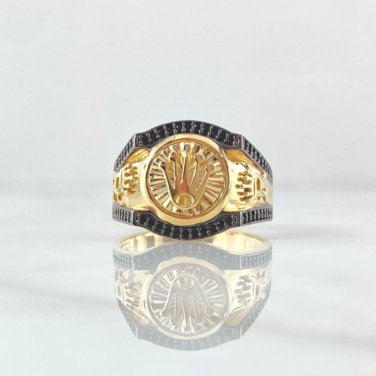 Anillo Corona Rx Diamantado 7.55gr / T10 1/4 / Circones Negros Oro Amarillo 18K
