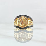 Anillo Corona Rx Diamantado 7.55gr / T10 1/4 / Circones Negros Oro Amarillo 18K