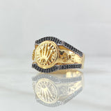 Anillo Corona Rx Diamantado 7.55gr / T10 1/4 / Circones Negros Oro Amarillo 18K