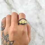 Anillo Corona Rx Diamantado 7.55gr / T10 1/4 / Circones Negros Oro Amarillo 18K