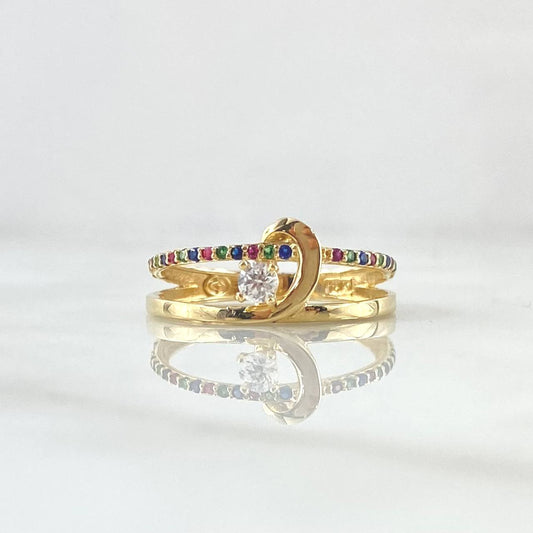 Anillo Solitario Ola Paralela 2.65gr / T6 / Circones Multicolor Oro Amarillo 18K