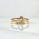 Anillo Solitario Ola Paralela 2.65gr / T6 / Circones Multicolor Oro Amarillo 18K