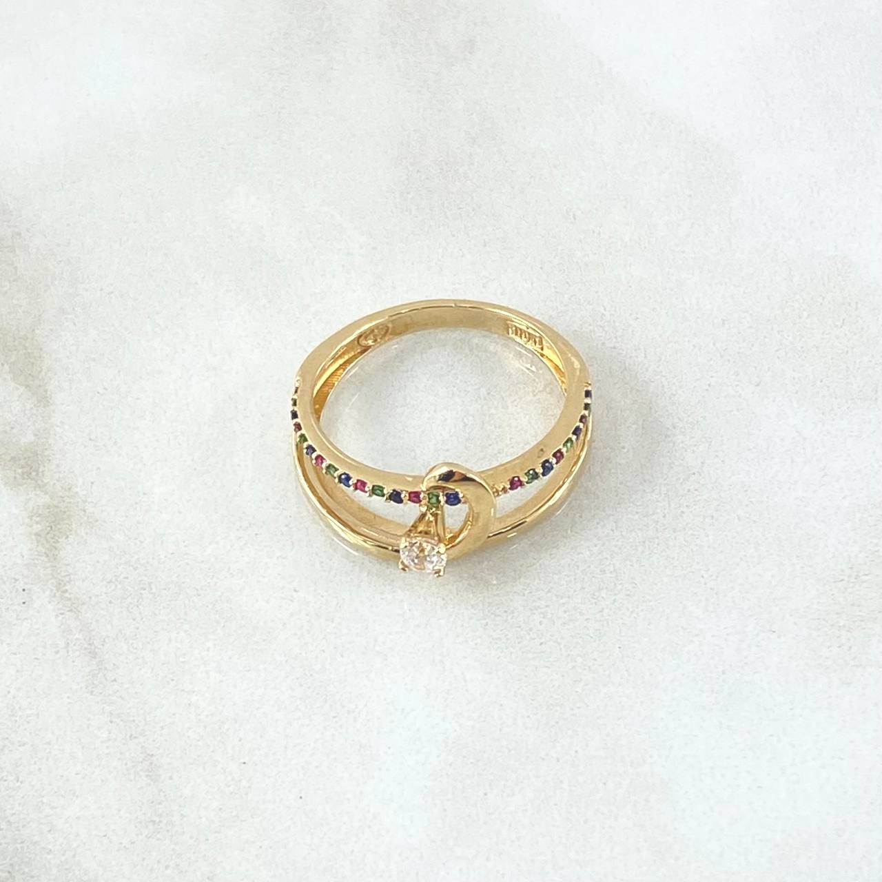 Anillo Solitario Ola Paralela 2.65gr / T6 / Circones Multicolor Oro Amarillo 18K