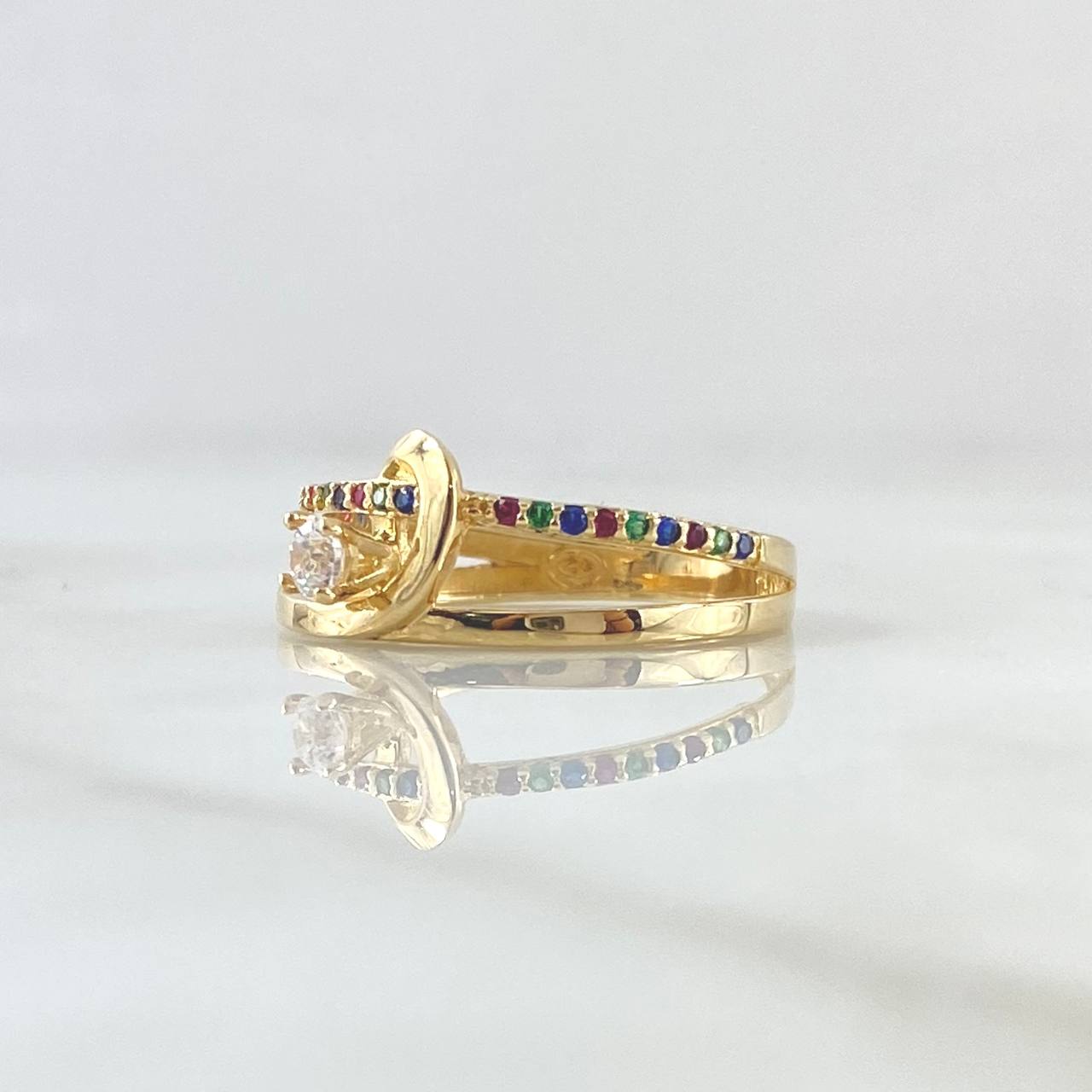 Anillo Solitario Ola Paralela 2.65gr / T6 / Circones Multicolor Oro Amarillo 18K