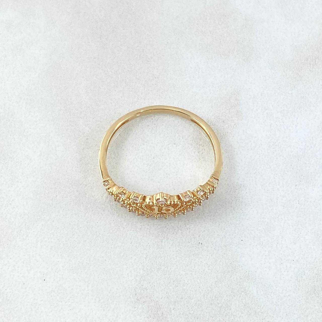 Anillo 15s Corona Punteada 2.2gr / T7 1/4 / Circones Blancos Oro Amarillo 18K