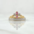 Anillo Corona de Buquet 2.5gr / T5 3/4 / Circones Blancos Lila Dos Oros Amarillo Blanco 18K