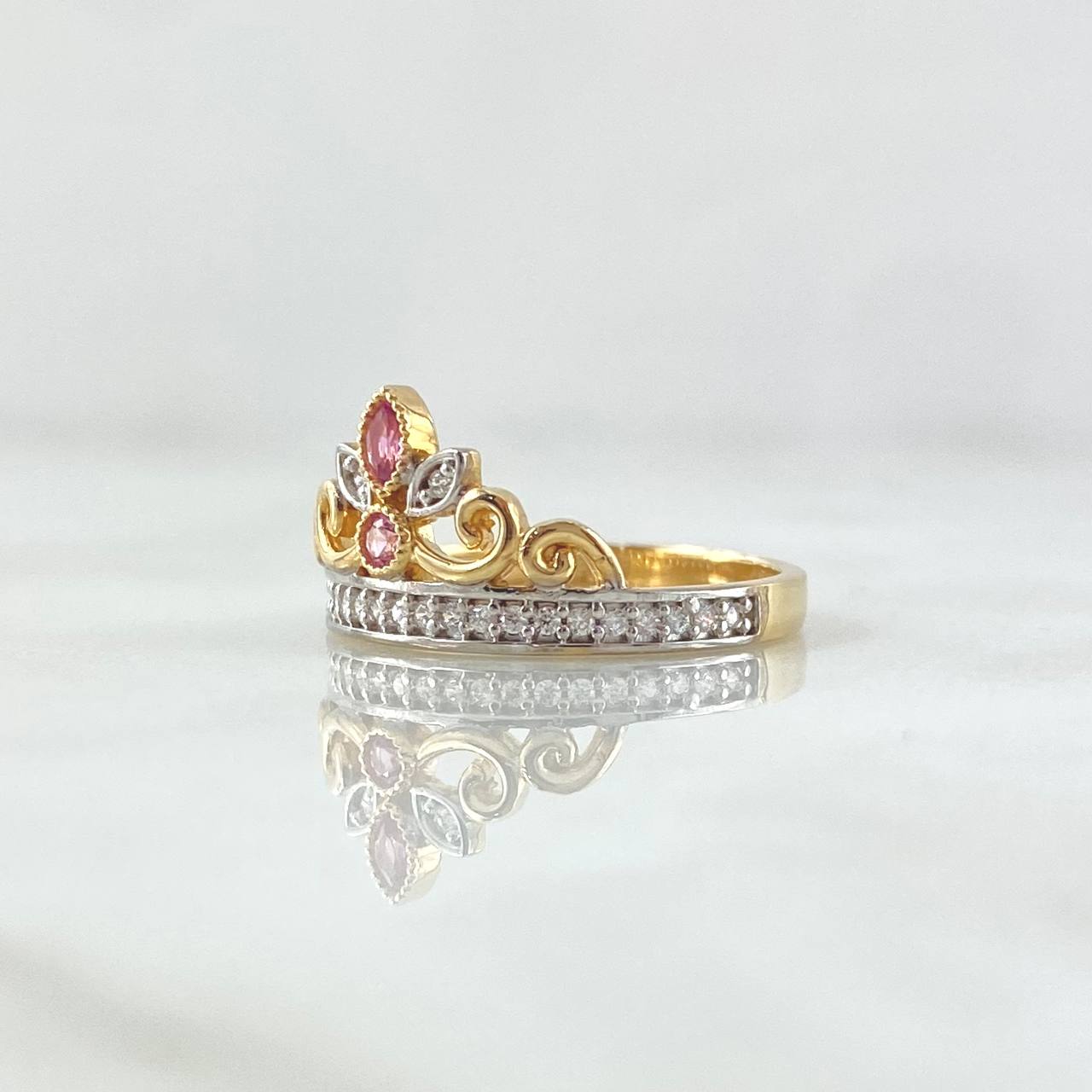 Anillo Corona de Buquet 2.5gr / T5 3/4 / Circones Blancos Lila Dos Oros Amarillo Blanco 18K