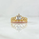 Anillo 15s Corona Pavo Real 2.3gr / T6 1/4 / Circones Blancos Lila Dos Oros Amarillo Blanco 18K
