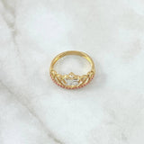 Anillo 15s Corona Pavo Real 2.3gr / T6 1/4 / Circones Blancos Lila Dos Oros Amarillo Blanco 18K