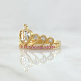 Anillo 15s Corona Pavo Real 2.3gr / T6 1/4 / Circones Blancos Lila Dos Oros Amarillo Blanco 18K