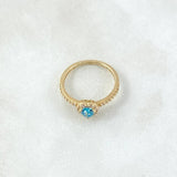 Anillo Solitario Halo Corazón 1.7gr / T5 / Circones Blancos Azul Cielo Oro Amarillo 18K